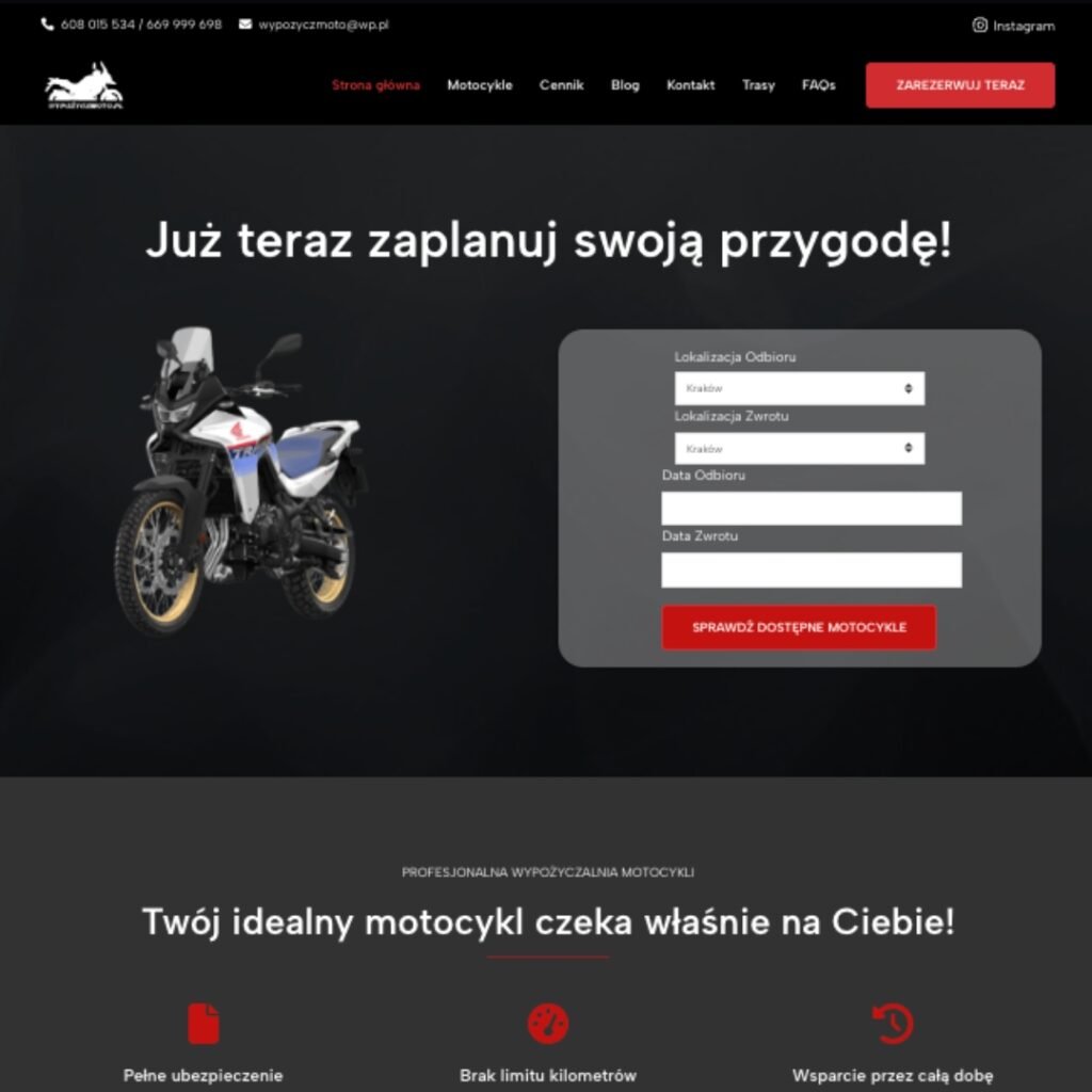 strona dla wypozyczalni motocykli